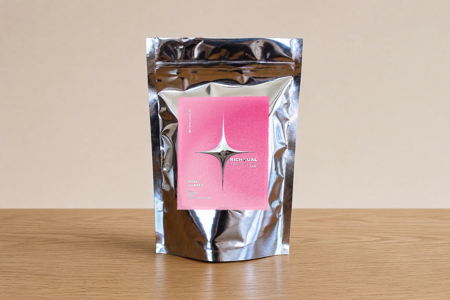 Rose Quartz shimmering white tea pouch